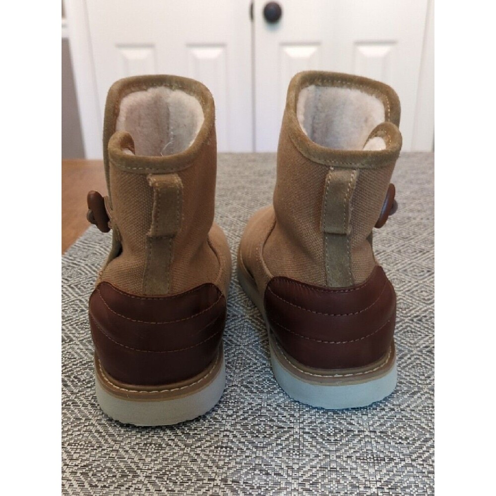Women's Sanuk Cozy Vibe Surf Check Tan Canvas Ankle Boot with Leather Accent - Picture 5 of 9